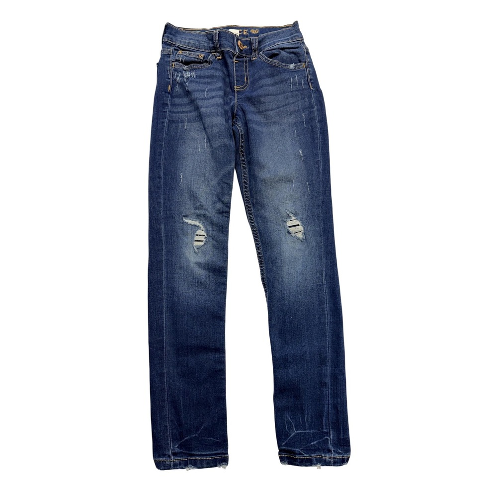 Justice Jeans Girls 10 Blue Skinny Slim Dark Wash Distressed Stretch Denim